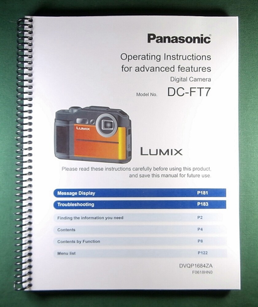 Panasonic DC-FT7  Operating Manual: Full Color & Protective Covers!