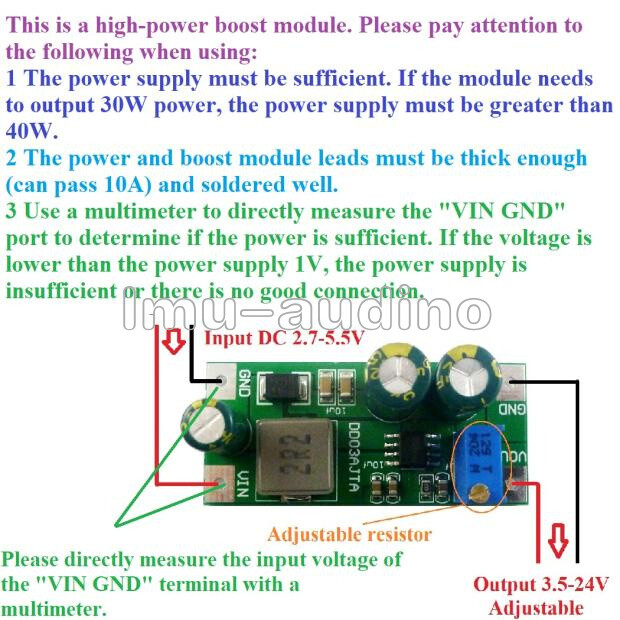 6A 30W DC 2.7 5.5V to 3.5 24V DC DC Adjustable Boost Converter Step Up Module