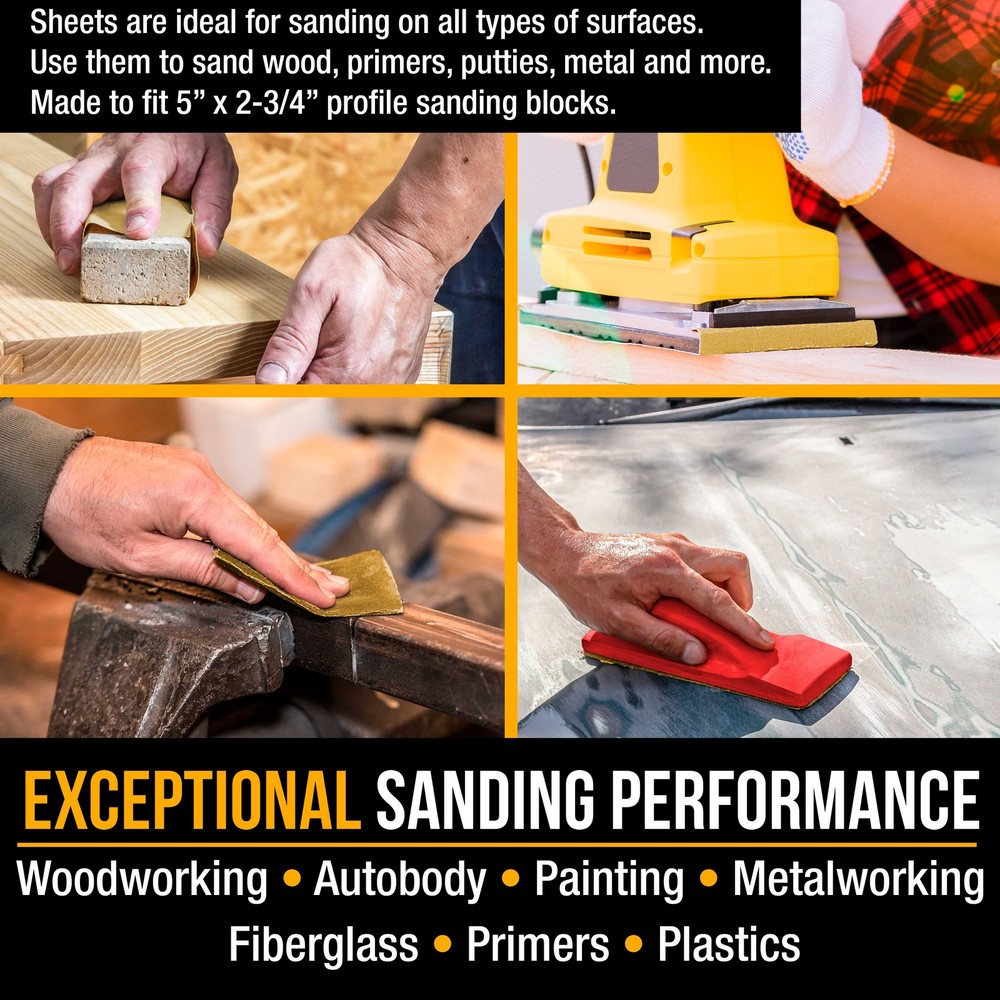 5" x 2.75" Sandpaper Sheets, 40 Grit - 30 Hook & Loop Sheets - Hand Sanding