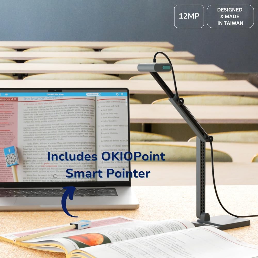 OKIOCAM S2 Pro 13-MP USB Document Camera, Built-in Light & Mic, OKIOPoint Smart