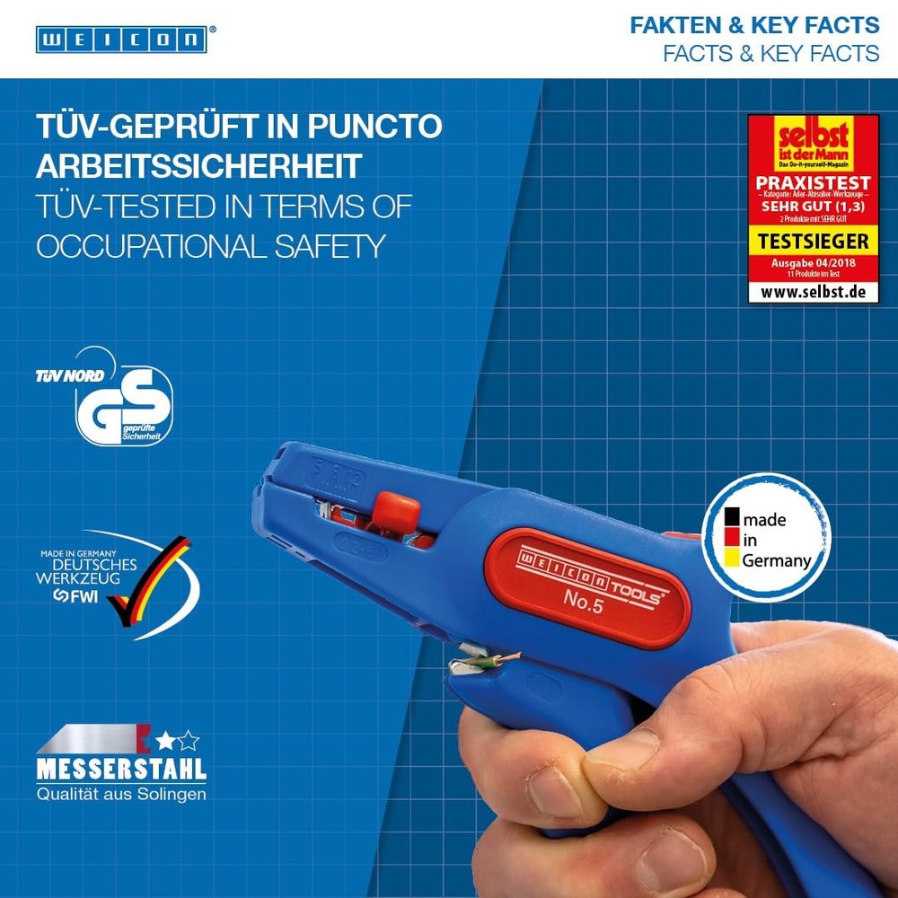 WEICON TOOLS Wire Stripper No. 5, automatic wire stripper 0.2-6 mm², Blue/Red