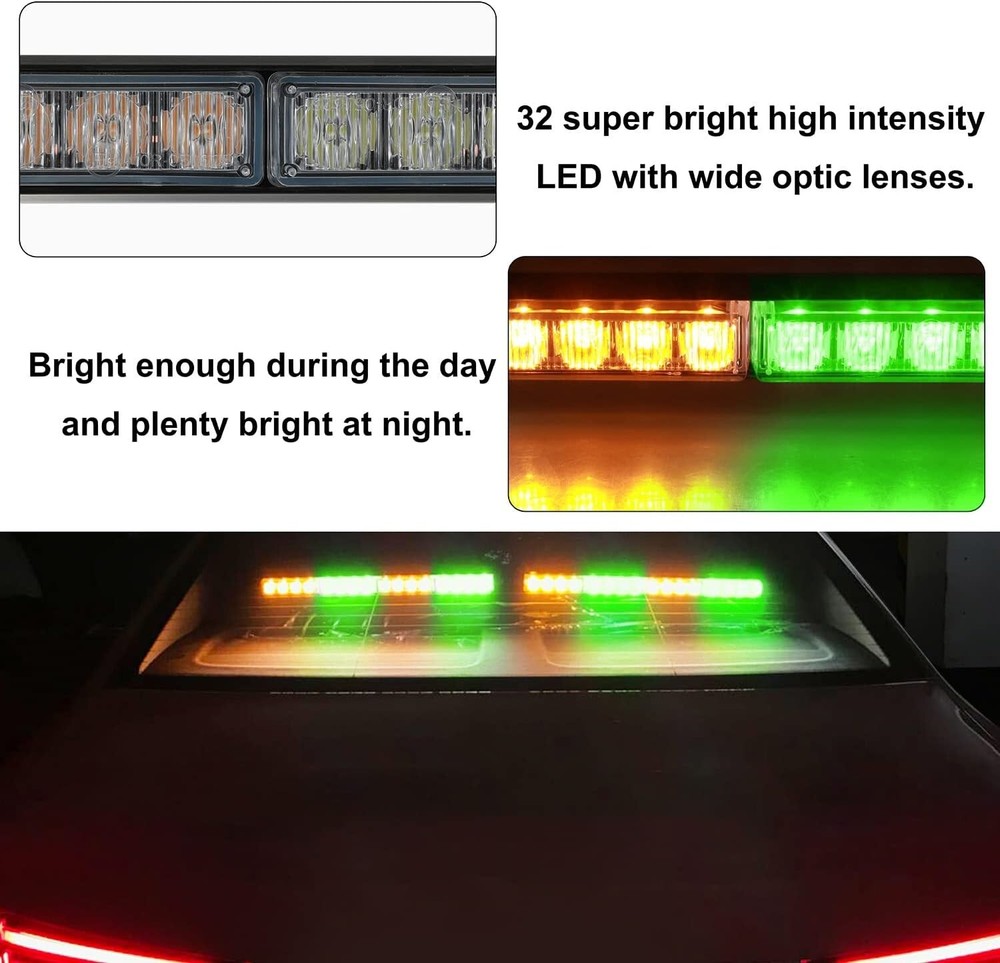 2x16.8” LED Emergency Strobe Light Bar with 32 Patterns for Maximum Visibility