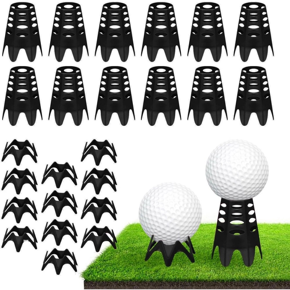 24-Piece Adjustable Golf Tees Plastic Black for Simulator and Practice Mat