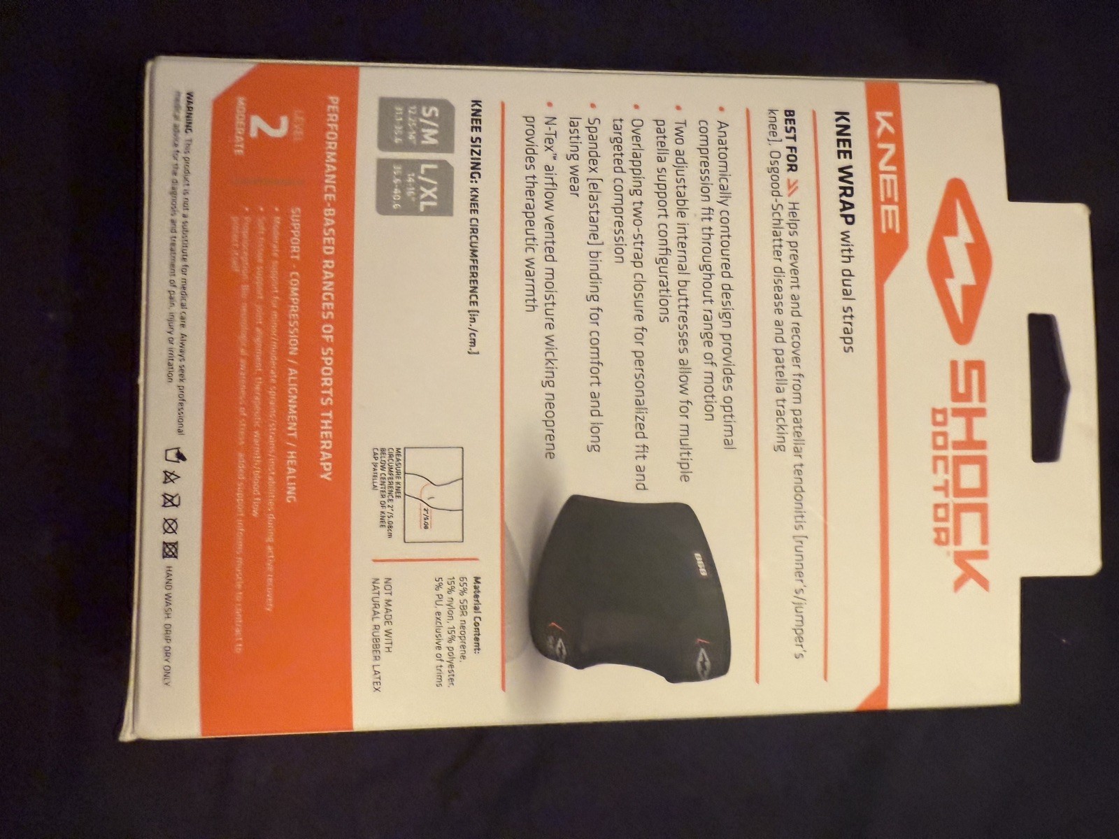 Shock Doctor Knee/Patella Support Wrap with Dual Strap Compression Black l/xl