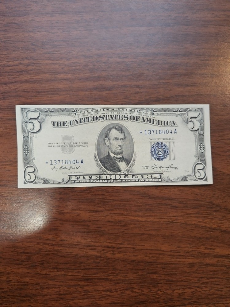 1953 STAR $5 Five Dollar Silver Certificate Note Fr#1655*