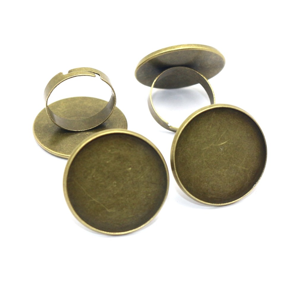 20 Bronze Tone Adjustable Ring Round Blank Cabochon Pad Bezel Setting Cup 25mm