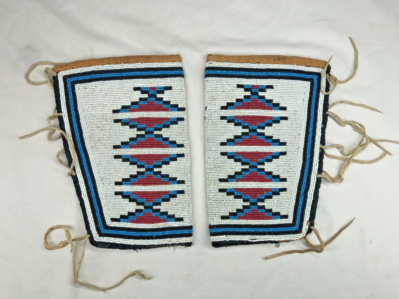 LATE 1800'S/EARLY 1900'S NATIVE AMERICAN MADE BEADED WRIST CUFFS W/ TRADE CLOTH