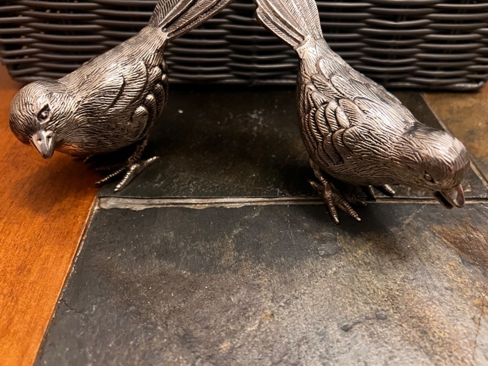 VTG E.P.N.S. Lacquered Silver-Plated Songbirds Set of 2 Figurines Collectibles