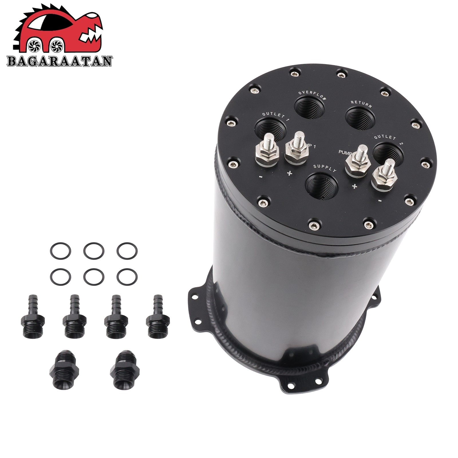 ALUMINUM 2.8L Fuel Surge Tank For Single OR 2.6L Dual 39-40mm Pumps 8AN Ports US