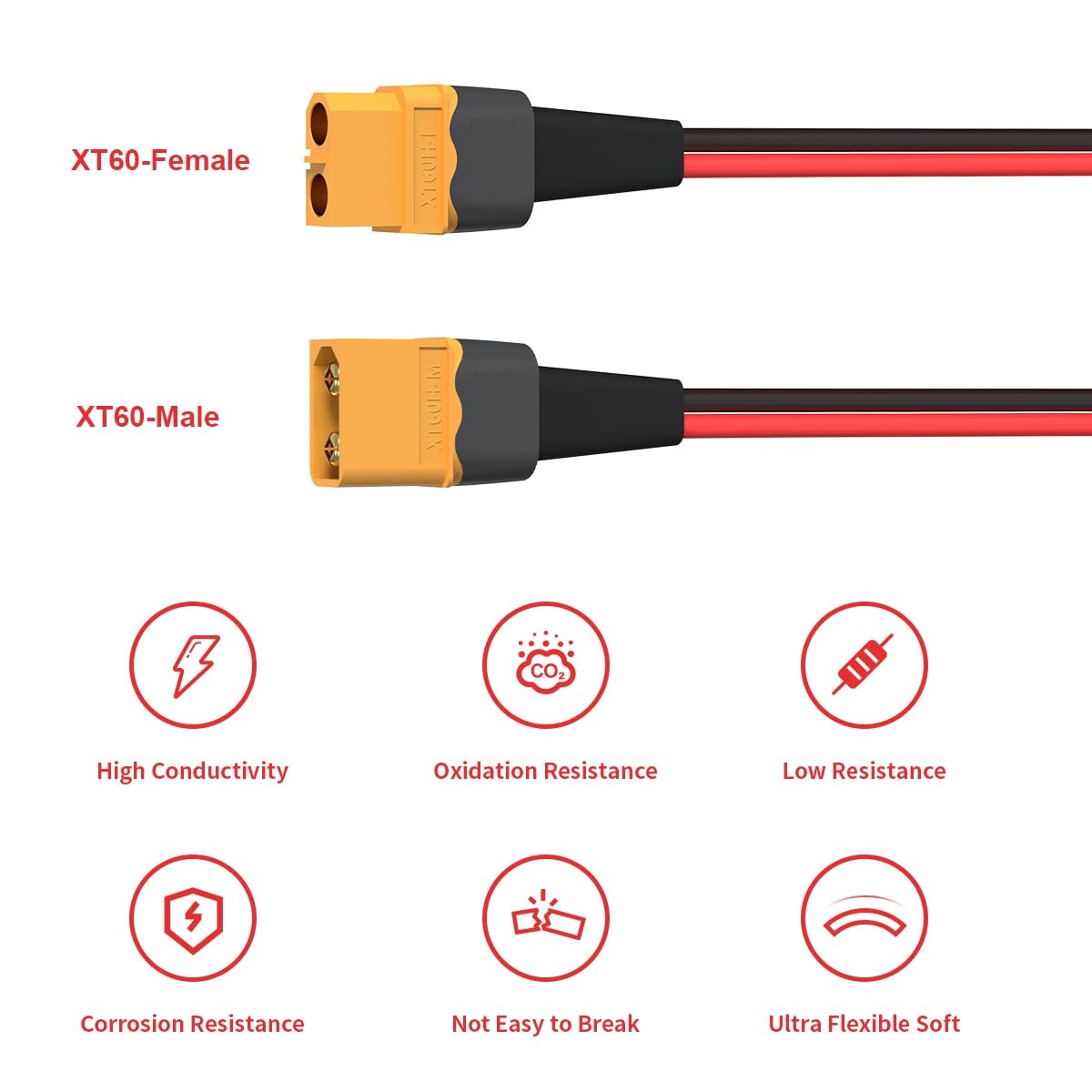 12AWG 1FT XT60 Extension Cable, Female to Male Connector for 1FT,