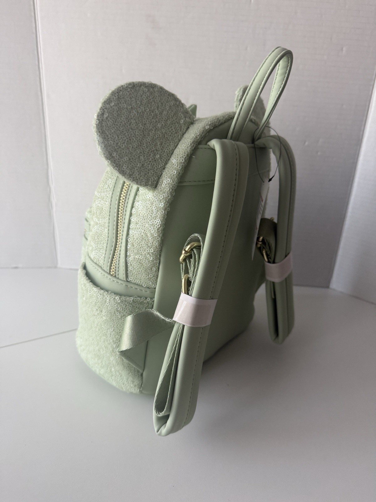 Disney Parks Loungefly Mini Backpack Mint Green Sequin Minnie Ears Bow NEW