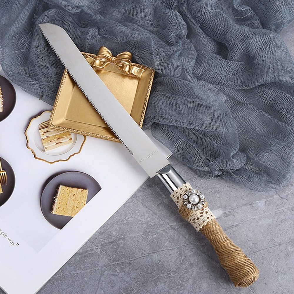 Charming Handcrafted Wedding Cake Knife & Server Set - 2-Piece Rustic Elegance