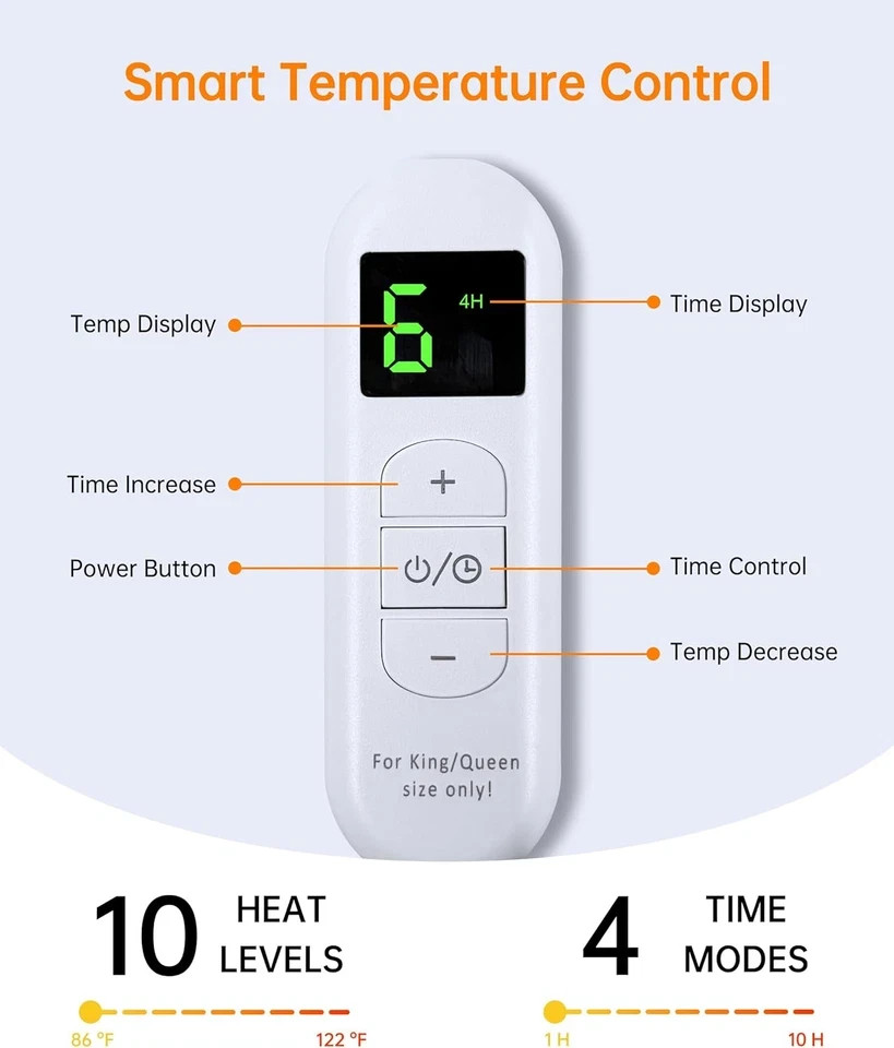 Electric Heated Blanket Throw, Heating Blanket Throw with 4 Timer Settings & 6 H