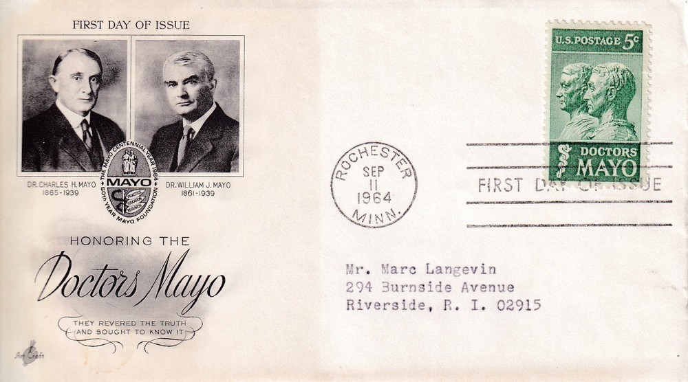 STAMP US SCOTT 1251 "Doctors Mayo" 5 CENT 1964 FDC - C