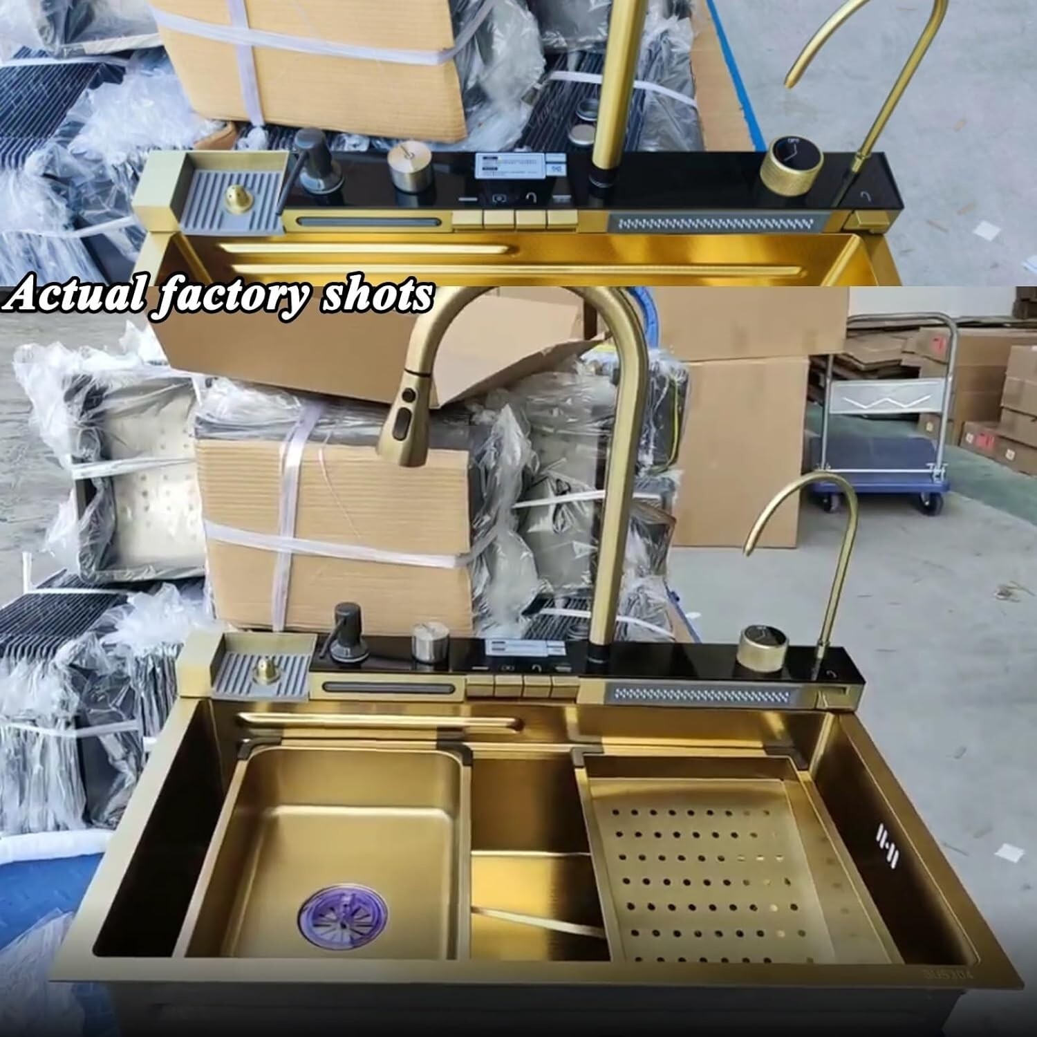 33x22 INCH Nano Gold Flying Rain Waterfall Household Sink Integrated Set