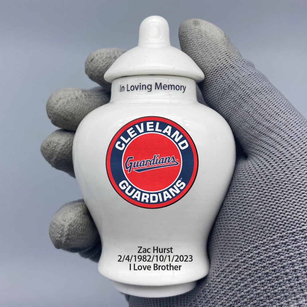 Ceramic Baseball Urn – Cleveland Guardians Theme, Custom Text