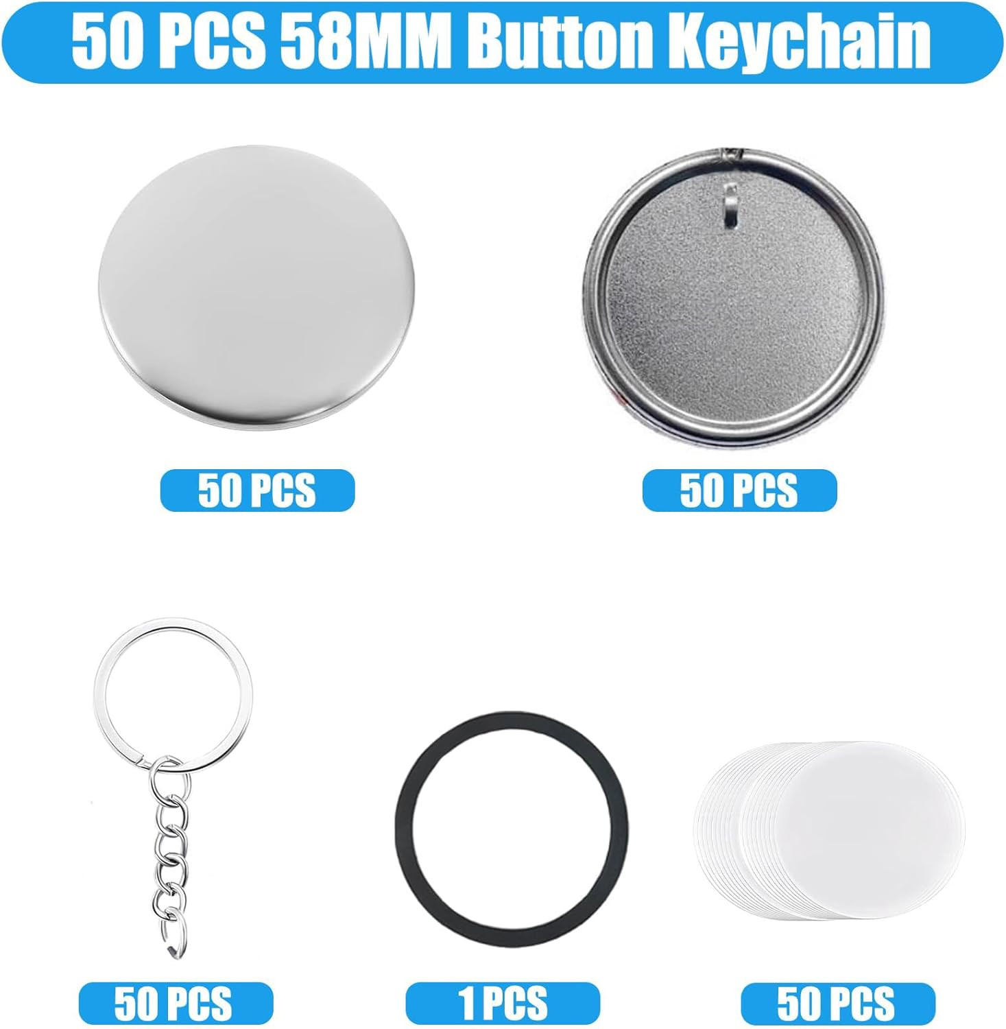 200 PCS 58Mm/2.25 Inch Button Maker Keychains Supplies, Metal Badge Sets with Me