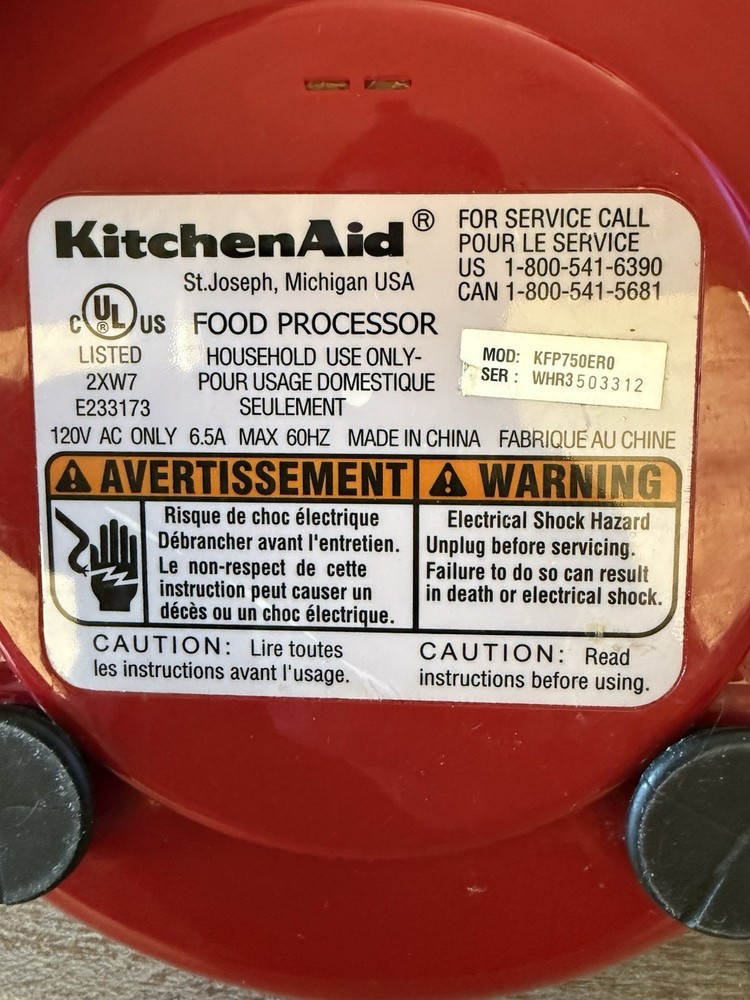 Red Kitchen Aid KFP750ER0 750W ~ Food Processor ~ Tested ~ Working