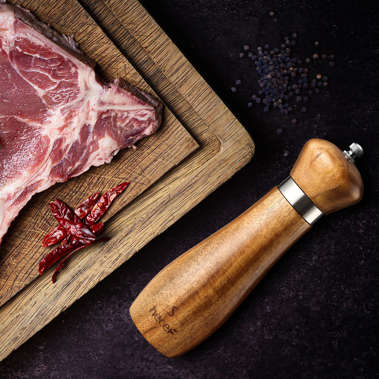 2PCS Wooden Salt and Pepper Grinder Set 20CM Large Mill w/Customized Coarseness