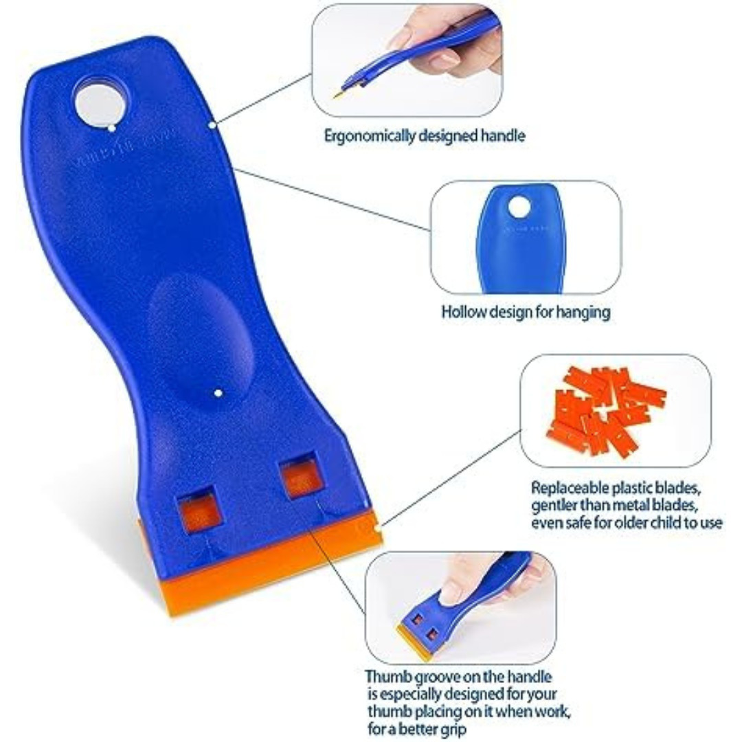 Plastic Razor Blade Scraper Tool, 6 Pcs Razor Scraper with 60 Pcs Plastic Blades
