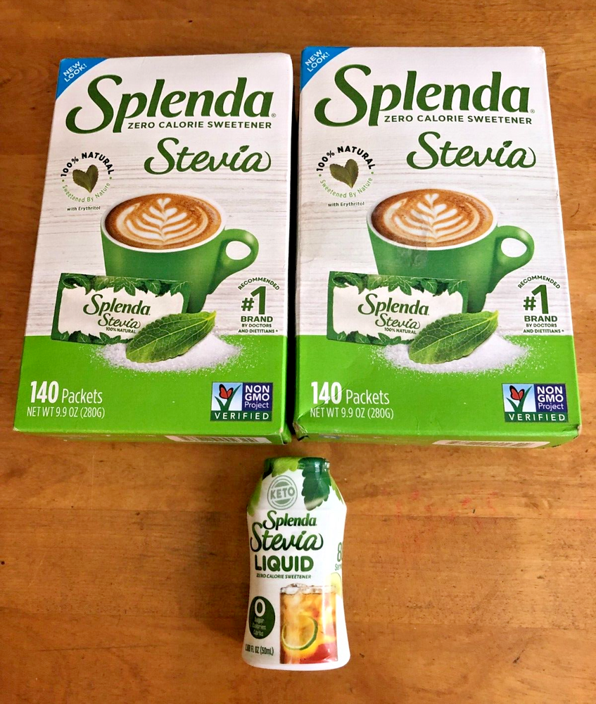 3 Splenda Stevia Liquid 1.68oz & 2 boxes 140 Packets