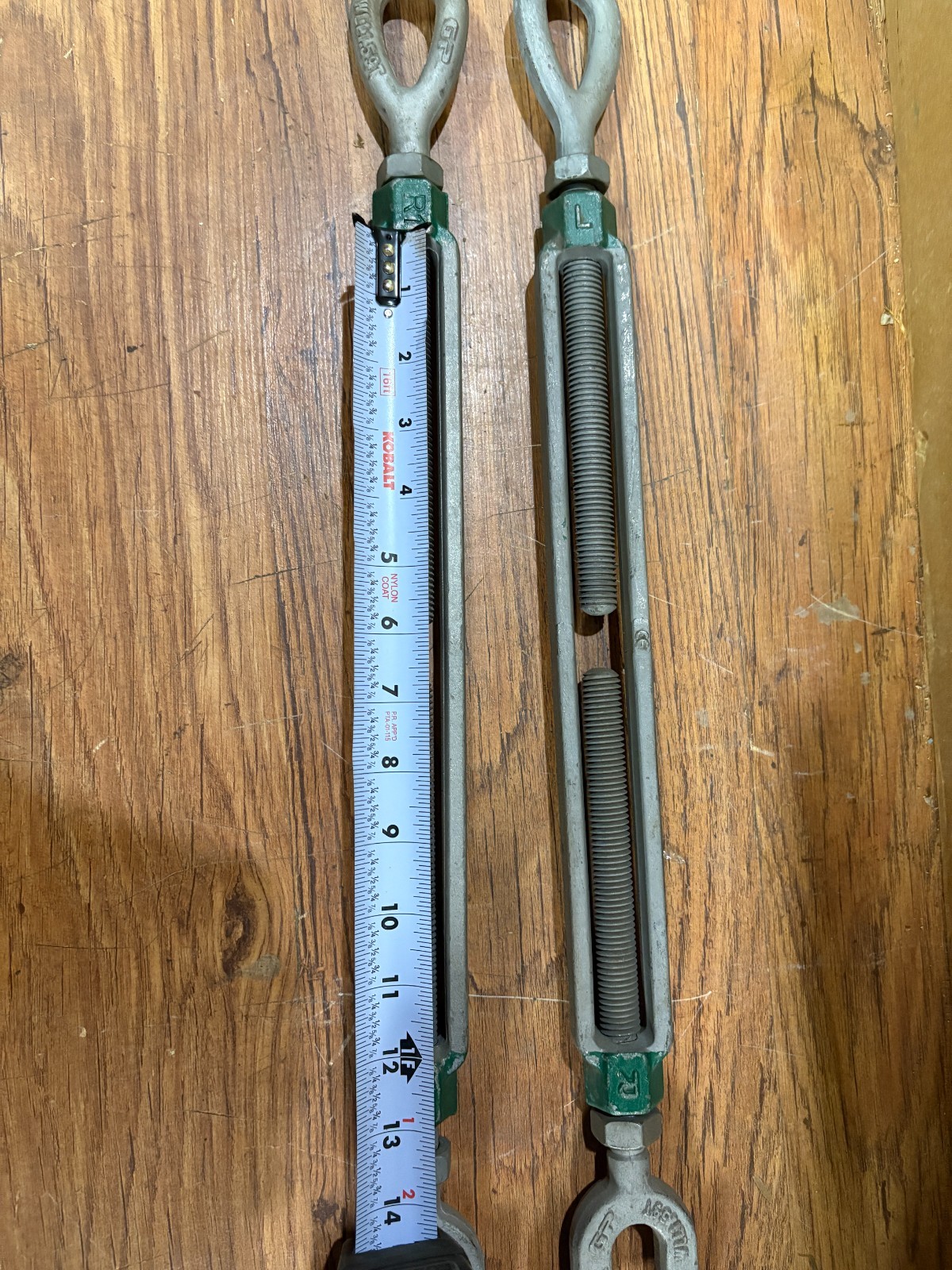 Lot of 2 Green Pin Turnbuckle 5/8” x 12” GP WLL 1.59T, G6315 load limit 1.59 Ton