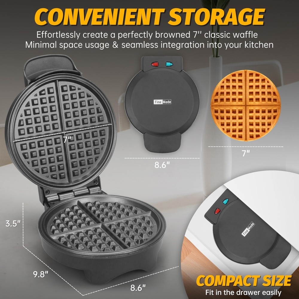 7 Inches Round Classic Waffle Maker Machine Mini Iron Thin Crispy Black