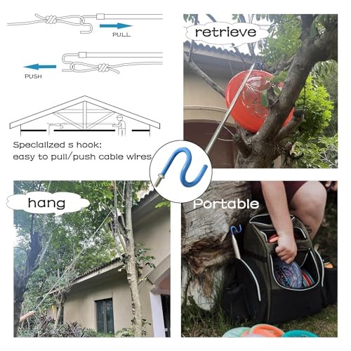 10 FT Telescoping Pickup Tool Magnetic Pole with Hook, Telescopic Two-hooks