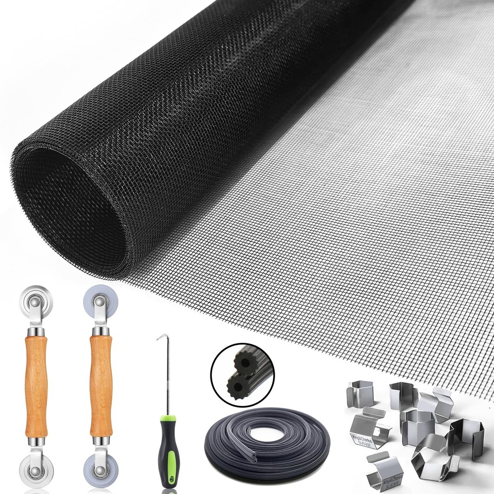 Window Screen Door Repair/Replacement Kit, Include Black Screen Mesh 48"x118"...