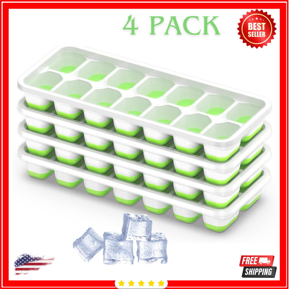 Ice Cube Tray with Lid, 4 Pack Durable Stackable Ice Cube Trays for Freezer with