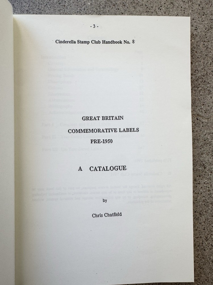 Great Britain Commemorative Labels Pre 1950 Chatfield Cinderella Handbook 8