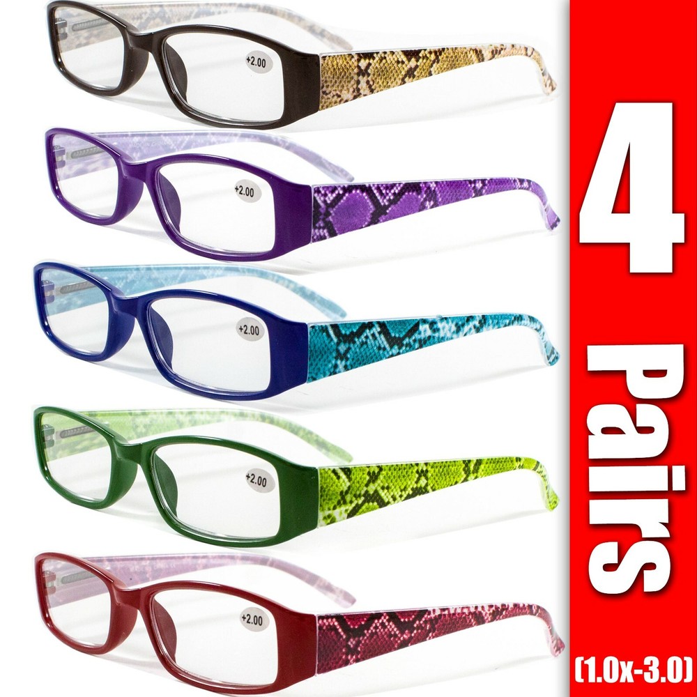 4 Pairs Mens Womens Unisex Spring Hinge Rectangular Reading Reader Glasses 1-3