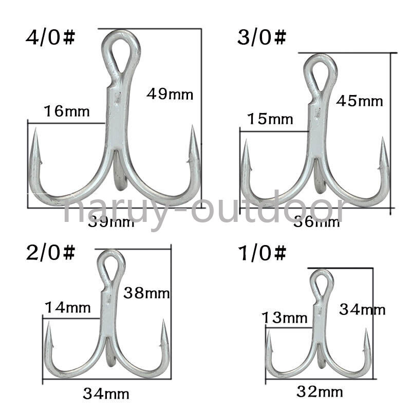20/50pcs 4x Strong Treble Fishing Hooks High Carbon Steel Fishing Tackle 8#-4/0
