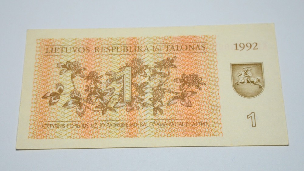 LITHUANIA 1 TALONAS 1992 OLD BANKNOTE