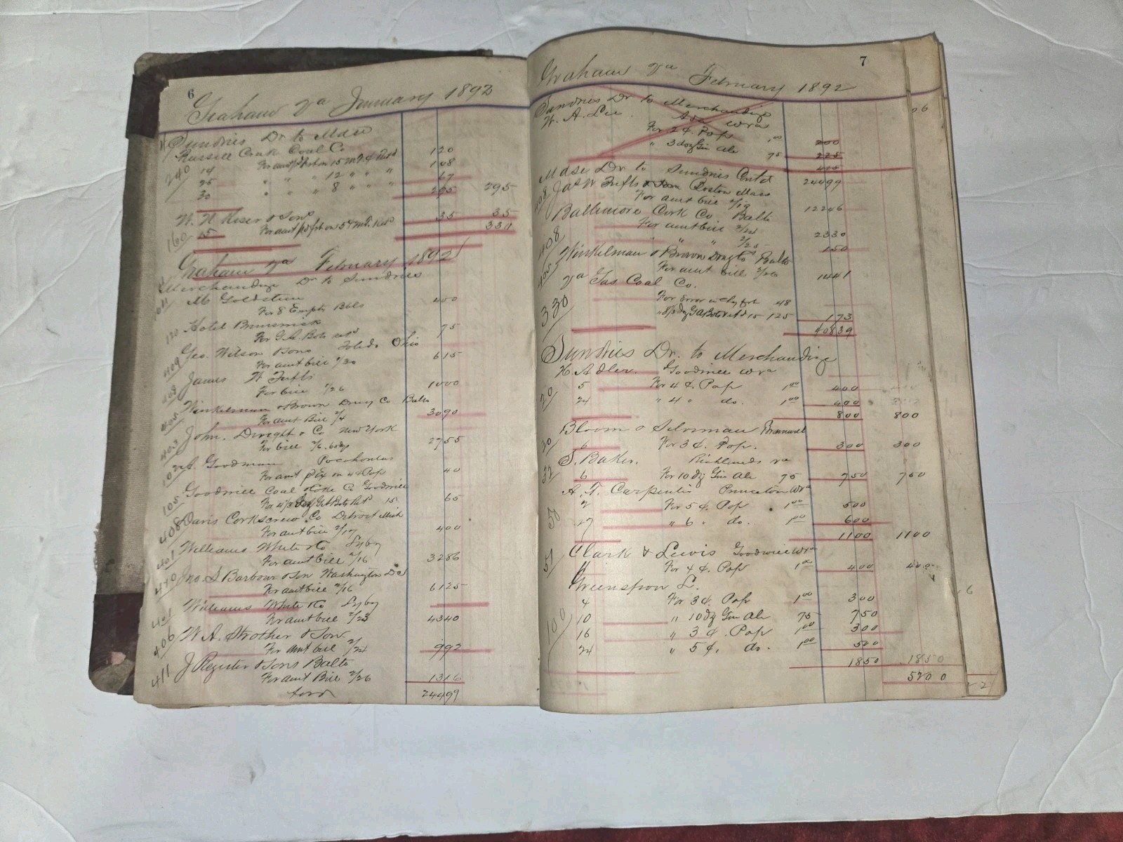 Antique Business Ledger 1892–1896 Vintage Accounting Book Old Financial Records