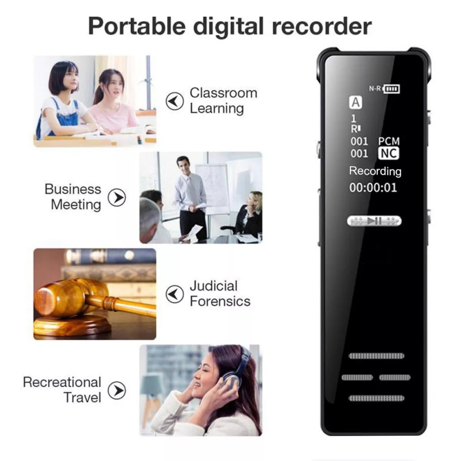 Mini Audio Recorder - HD Voice Activated Recorder with MP3 Playback 77x20mm