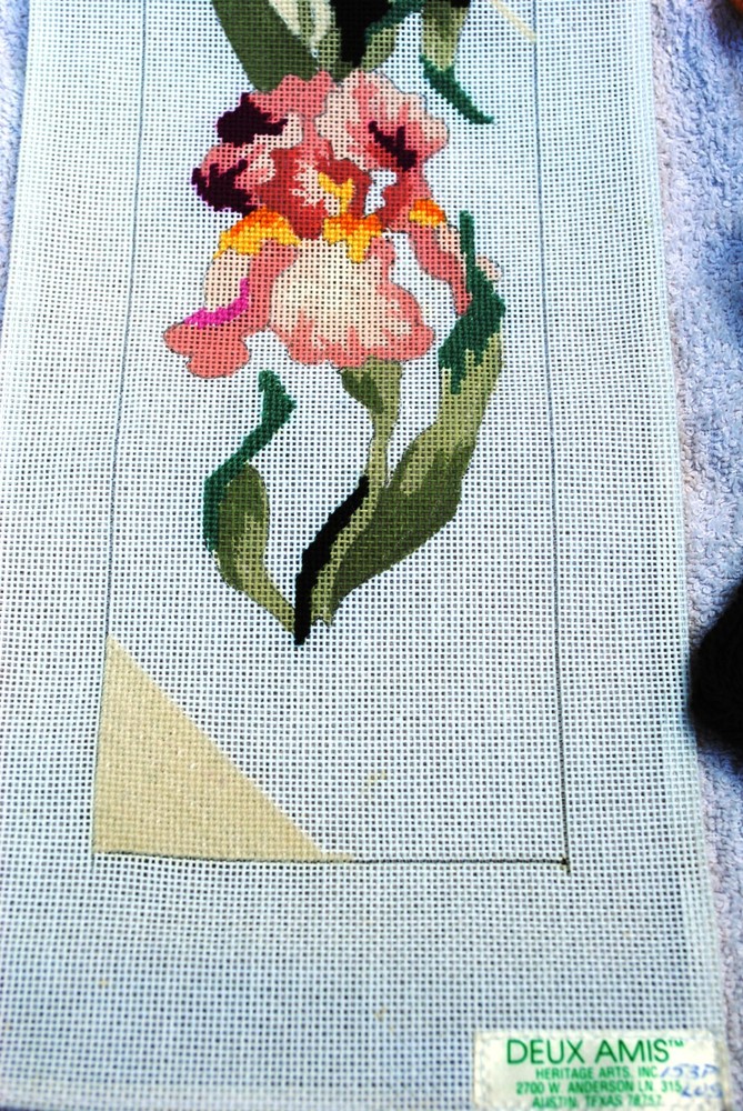 Vtg Deux Amis Iris Bell Pull? Needlepoint Canvas 153P Yarn Stitching started