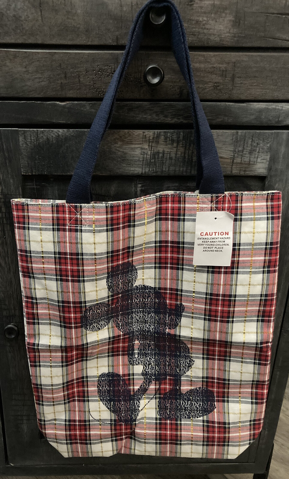 Walt Disney World Disneyland Resort Holiday Plaid Mickey Mouse Tote Bag With Tag
