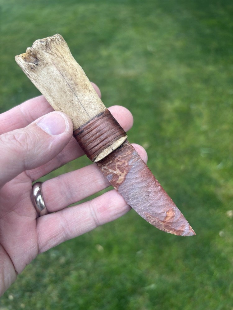 Stunning Buffalo Flint Knapped Bone Handle Knife Razor Sharp Edge Grady Bowen