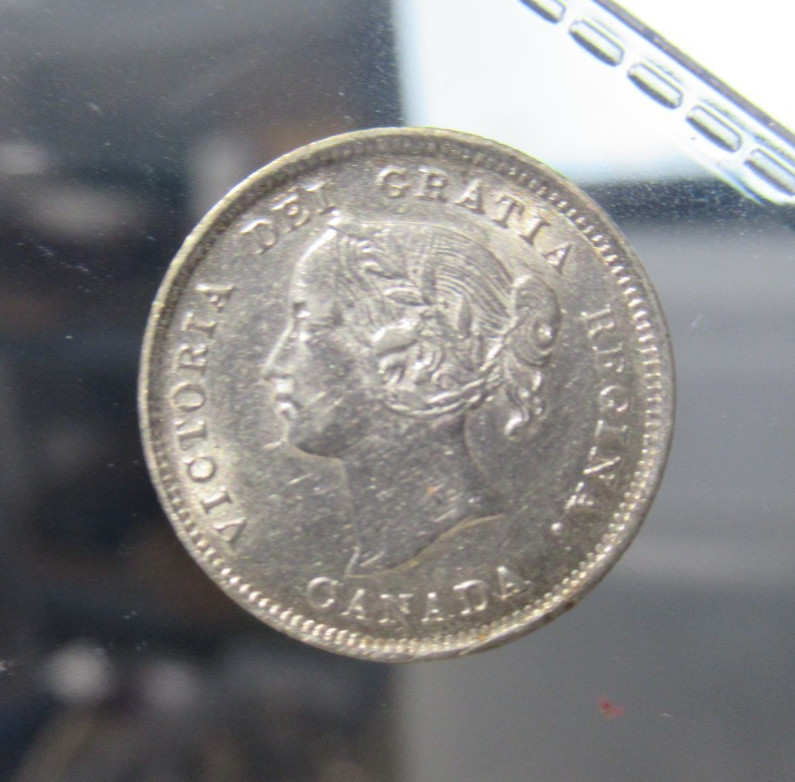 1899 Canada 5 Cents Silver Coin, ABOUT UNC. Grade