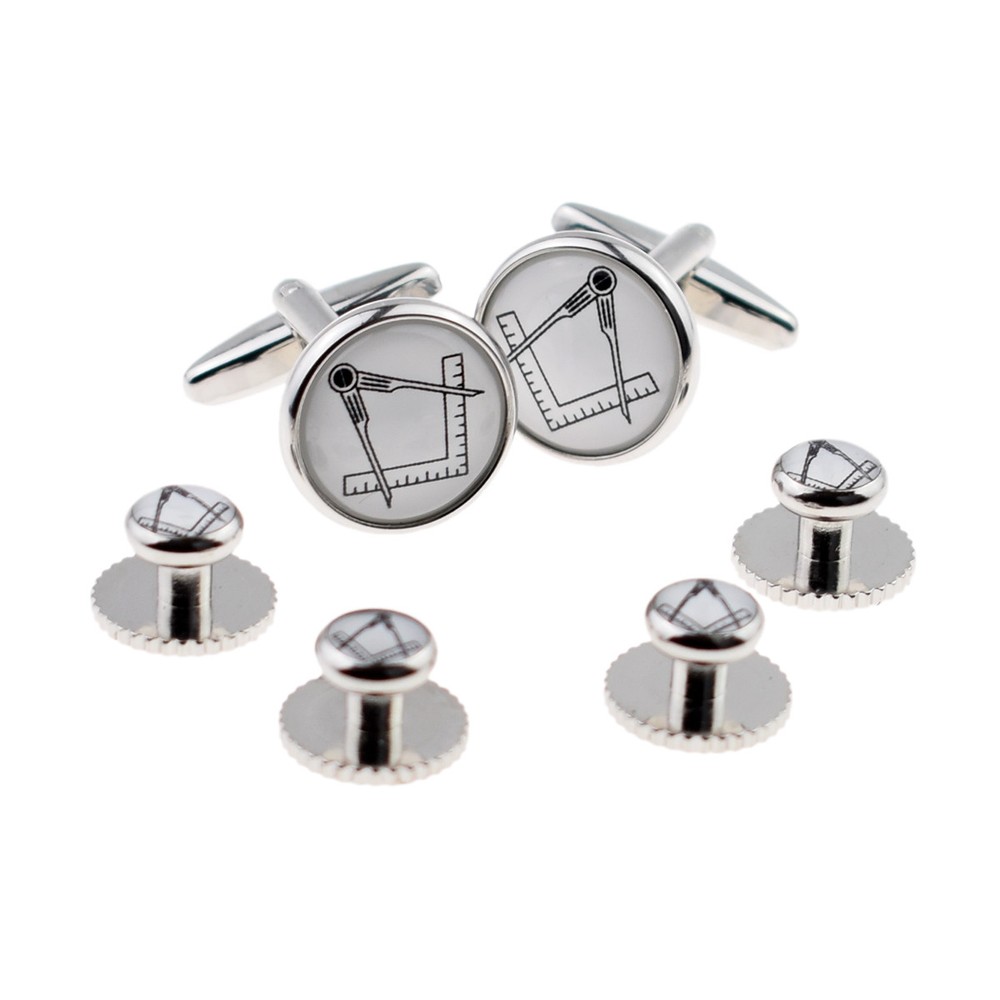 White Masonic No G Cufflinks Boxed  & 4 Studs Set - X2BOC263A