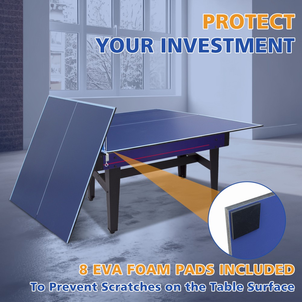 Folding Blue Portable Ping Pong Table Top with Net Posts Indoor