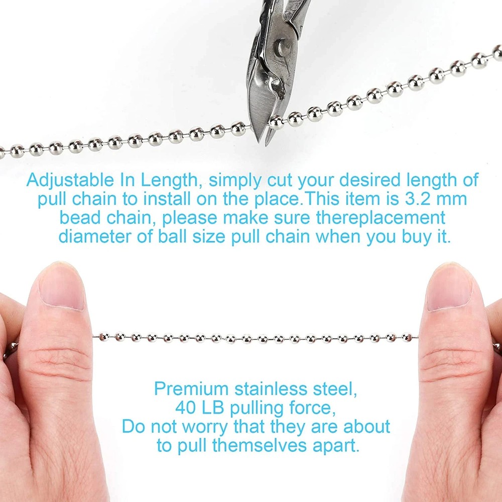 200 Inch Ceiling Fan Pull Chain Upgrade Rust Proof 3.2mm Beaded Pull Chains E...