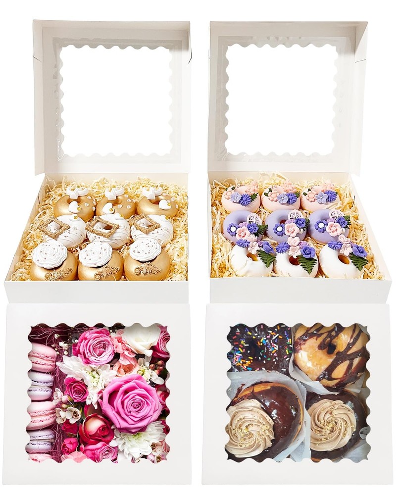 36 PCS White Pie Bakery Boxes Clear Window Easy Assemble Cookie 9x9x2.5 Inch