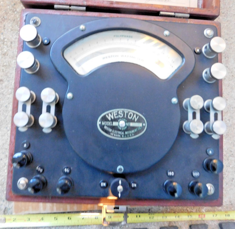 ANTIQUE WESTON MODEL 329 POLYPHASE WATTMETER IN WOOD CASE WITH INSTRUCTION BOOK