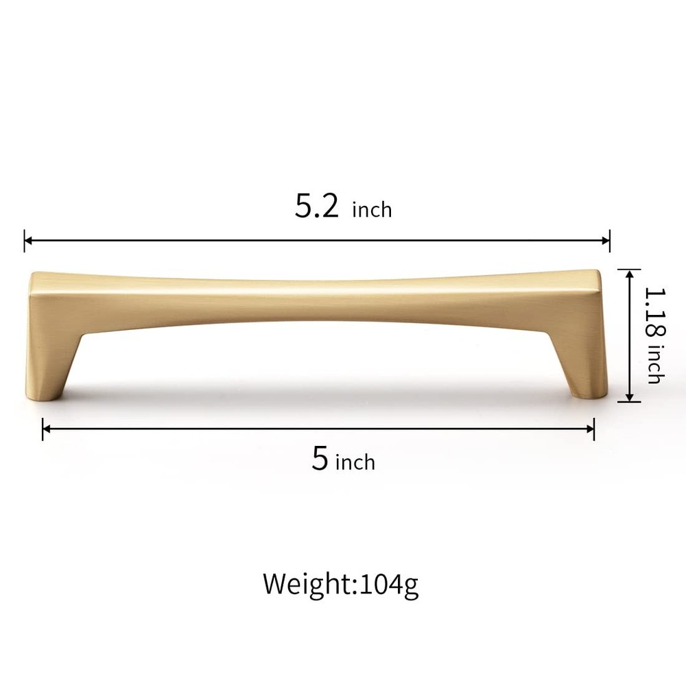 5 Pack Brushed Brass Solid Cabinet Pulls, 5 Inch Hole Center Brushed Gold Kit...