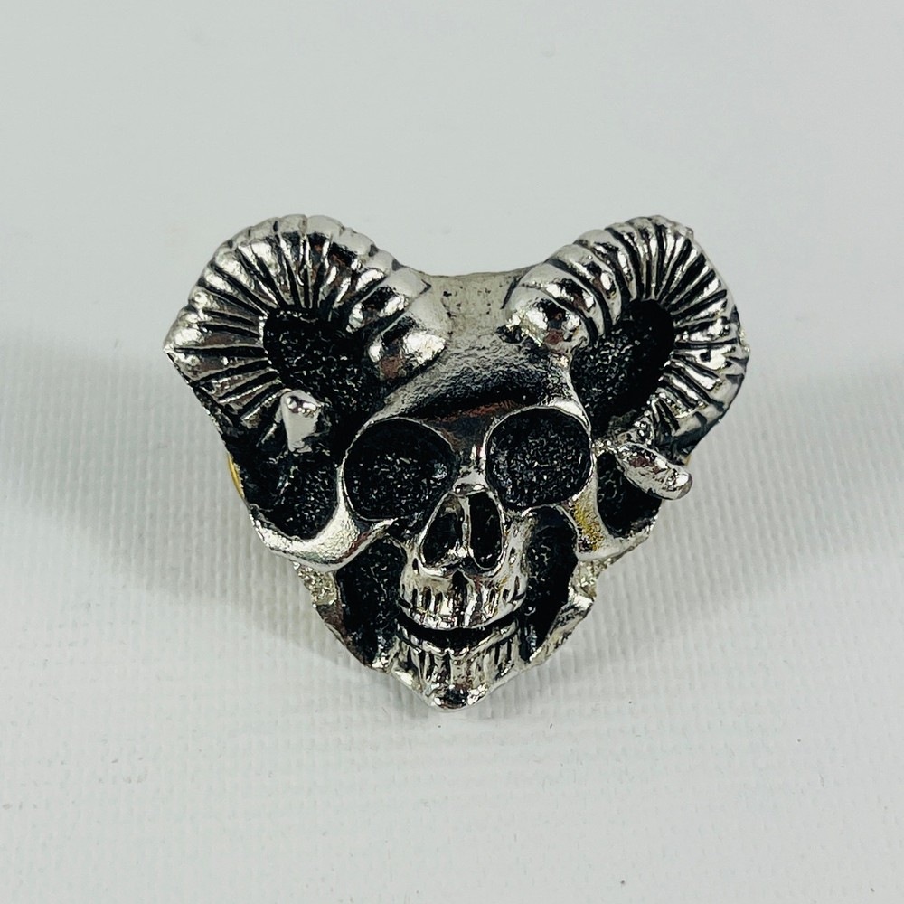 Ram Skull Motorcycle Pin 1 1/4” Wide Silver Tone.....................