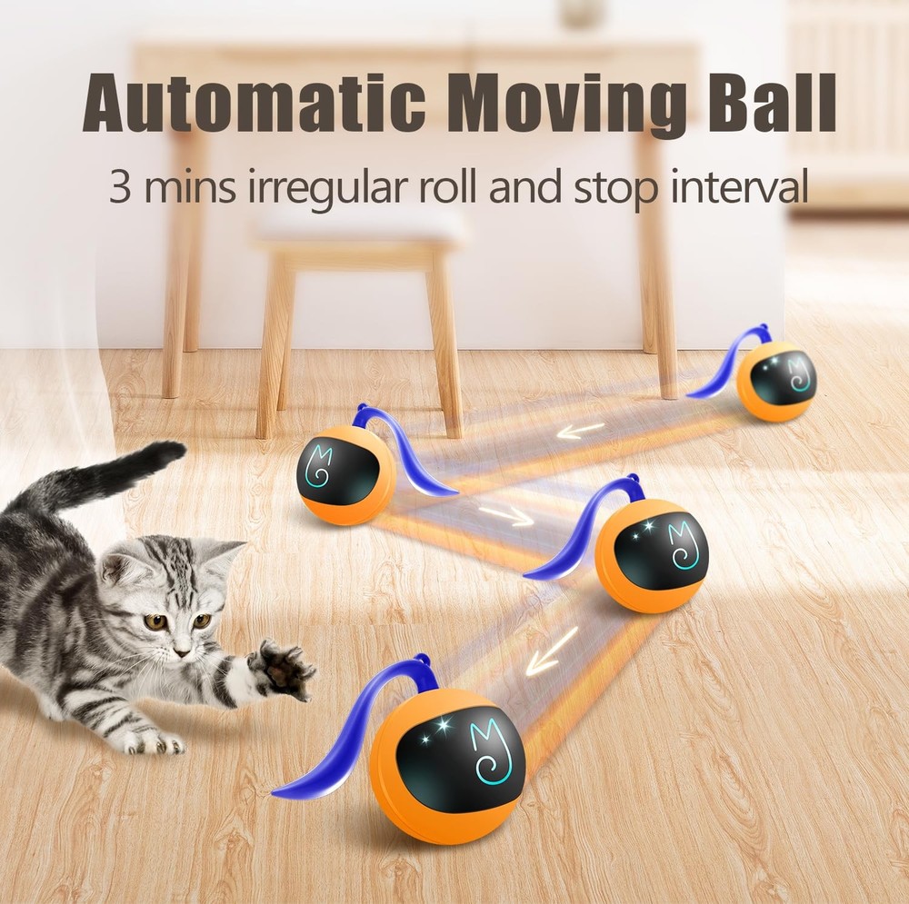 Interactive Cat Ball Toy Set, Fun Tracker, Automatic Rolling Chase Ball with ...