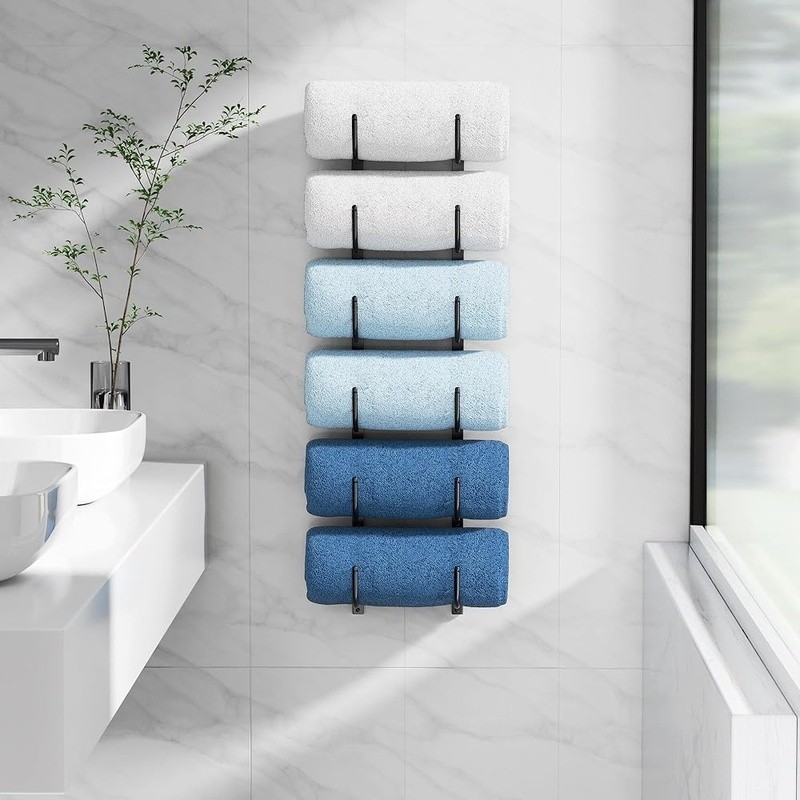 Wall Mounted Towel Rack Customizable Width Space Saving Towel Organizer Bathroom