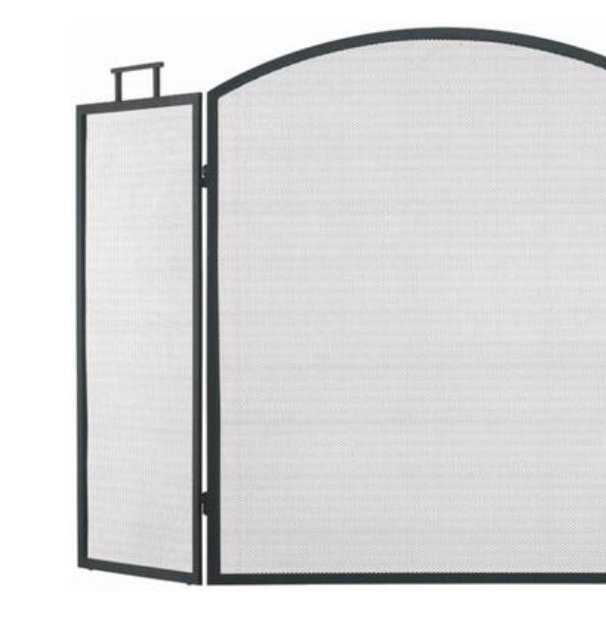 Black 3 Folding Panel Classic Fireplace Screen Arched Durable Steel Mesh Guard